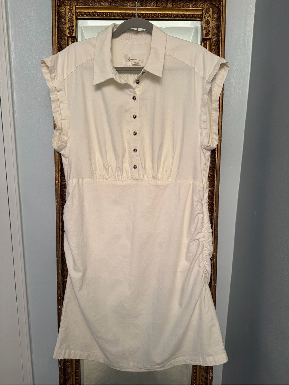 Anthropologie White Button-Front Shirt Dress